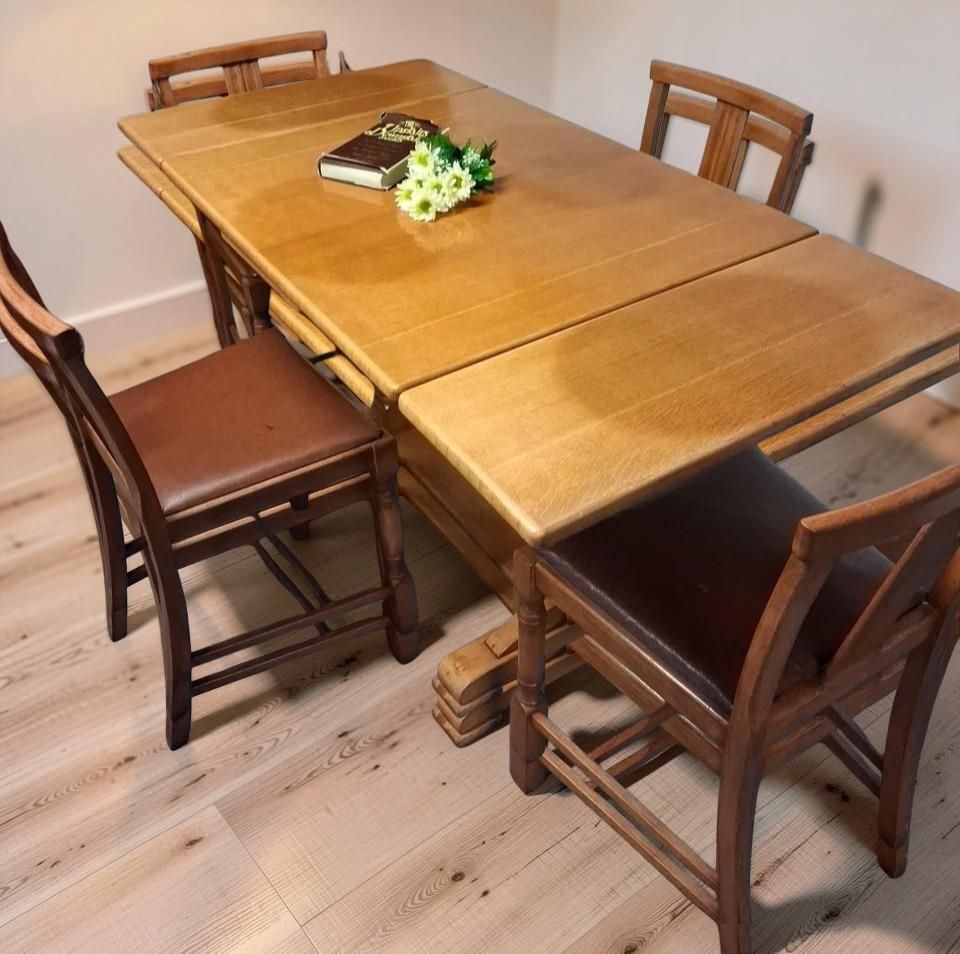 Antique Art Deco Draw Leaf Table With Matching Chair Set photo Furniture