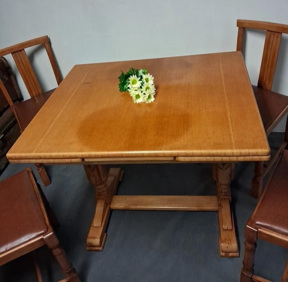 Antique Art Deco Draw Leaf Table With Matching Chair Set photo vintage