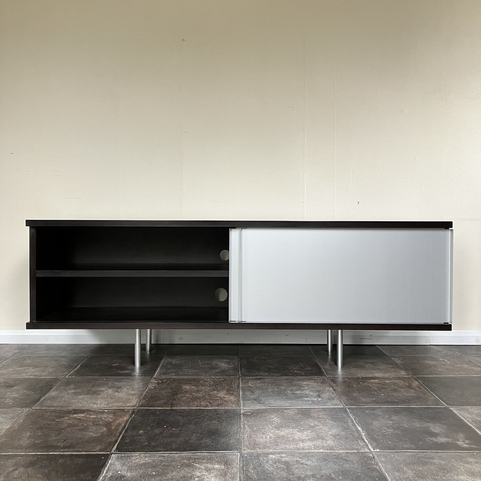 2000's Minimalist Credenza Sideboard From The Conran Shop, Sliding Metal Doors, Ebonised photo for sale