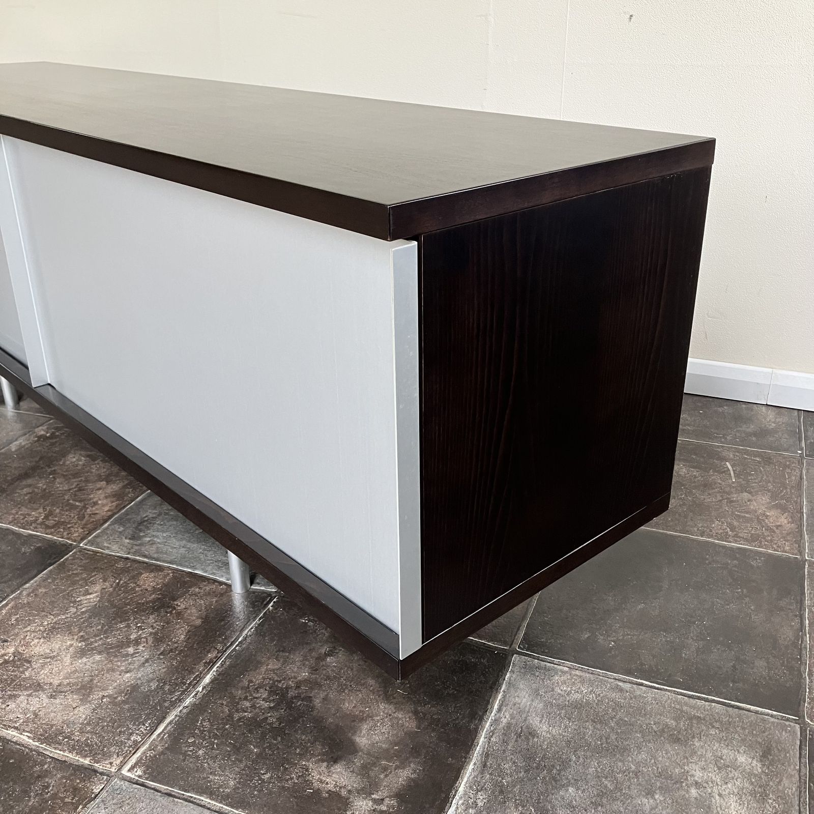 photo furniture 2000's Minimalist Credenza Sideboard From The Conran Shop, Sliding Metal Doors, Ebonised