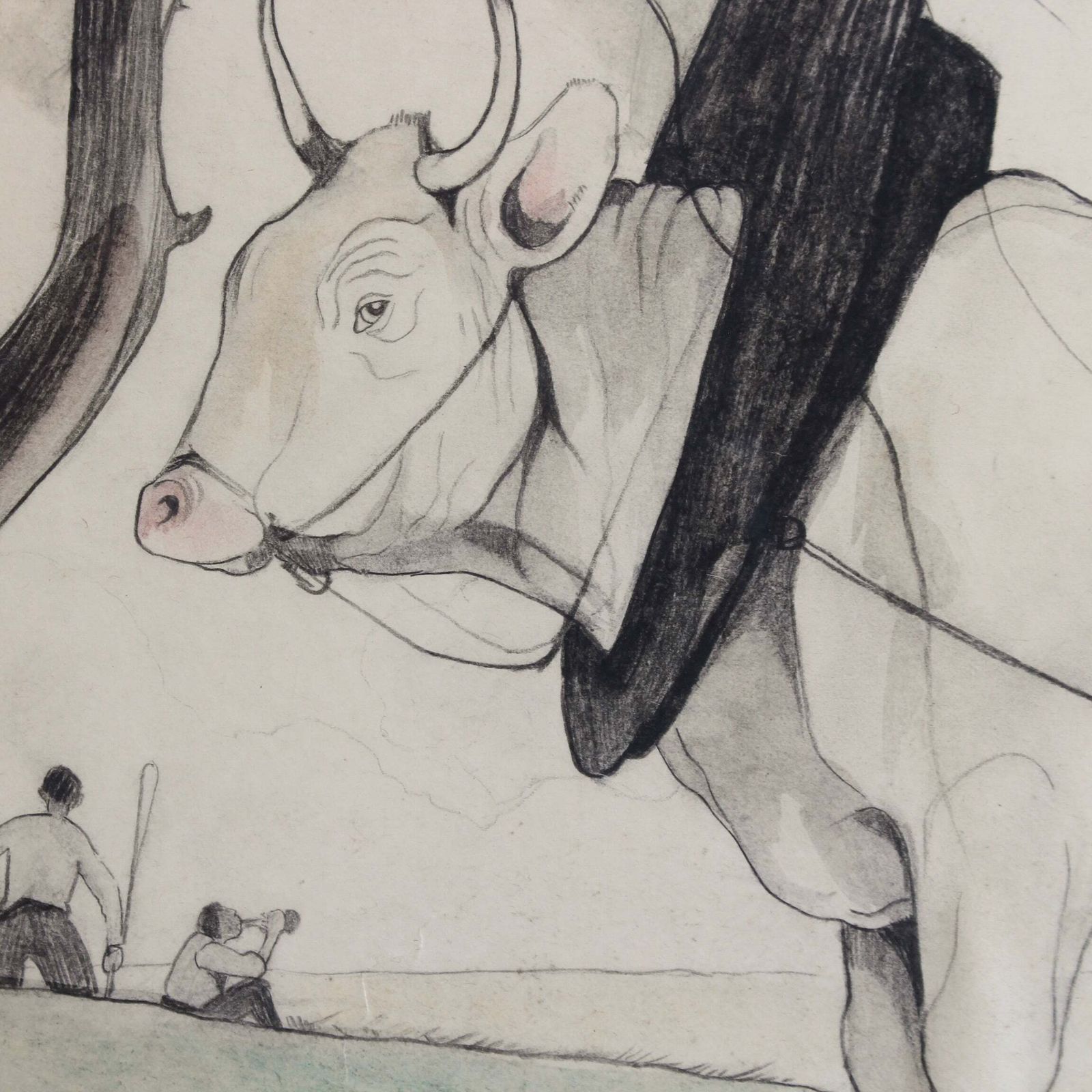 photo for sale 'Idyllic Landscape With Ox And Figures' By Germaine Hageman (Circa 1930s 40s)