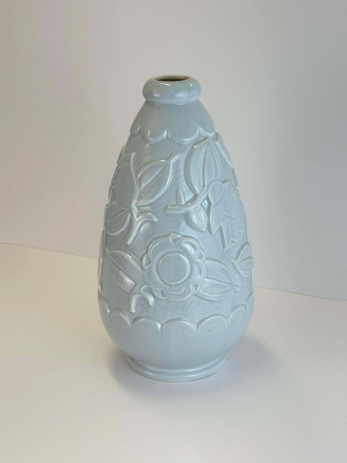 photo furniture Art Deco Pale Blue Faience Vase By St Clement, France, 1930s