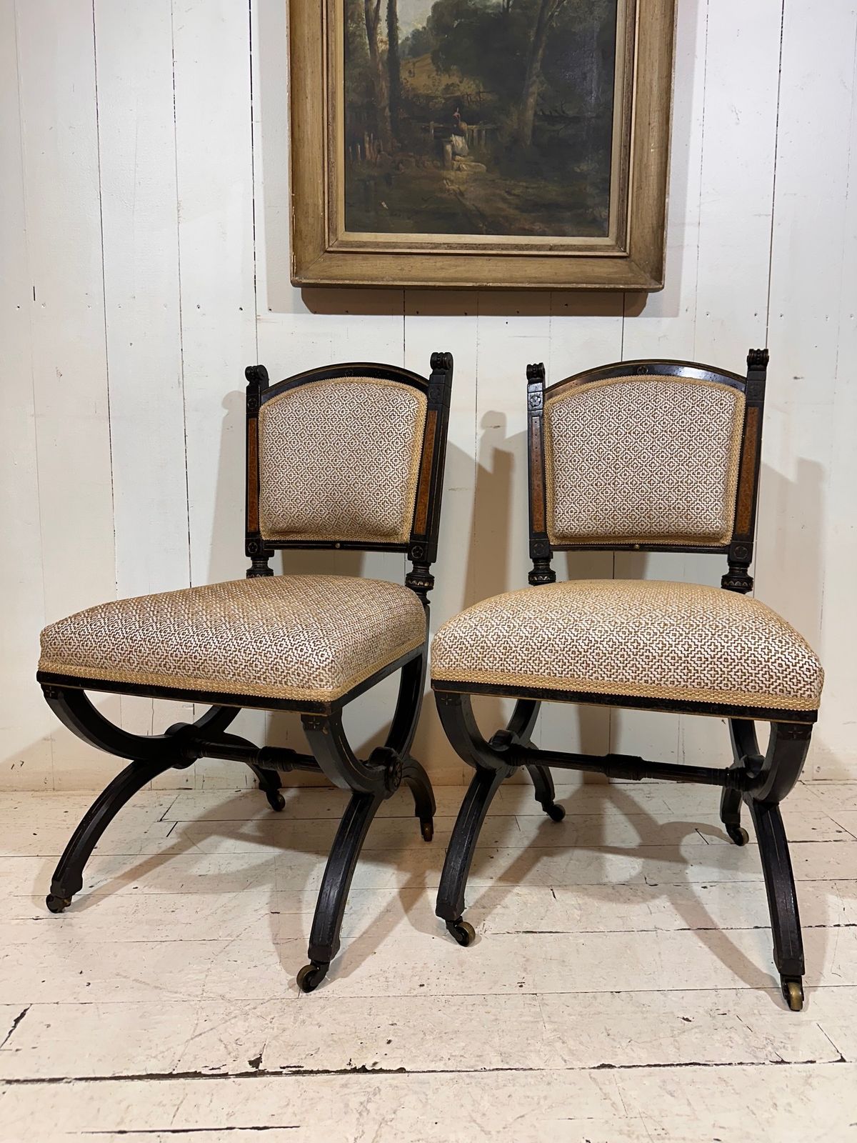 Fine Aesthetic Movement Matching Pair Of Chairs By James Lamb Of Manchester