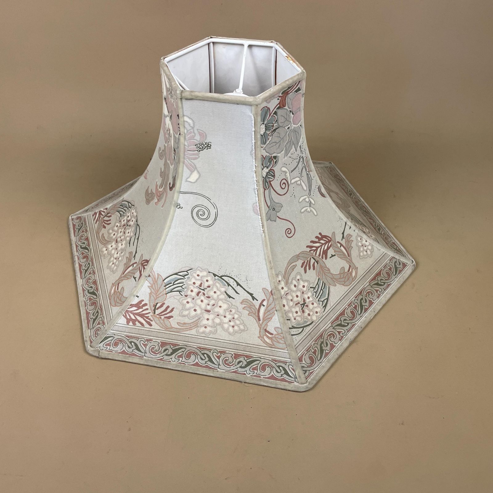 Antique Oriental Patterned Vintage Lamp Shade Lampshade Velvet Edge Trim Lightshade Light Empire Pattern Floor Lamp Pink Ornate photo vintage