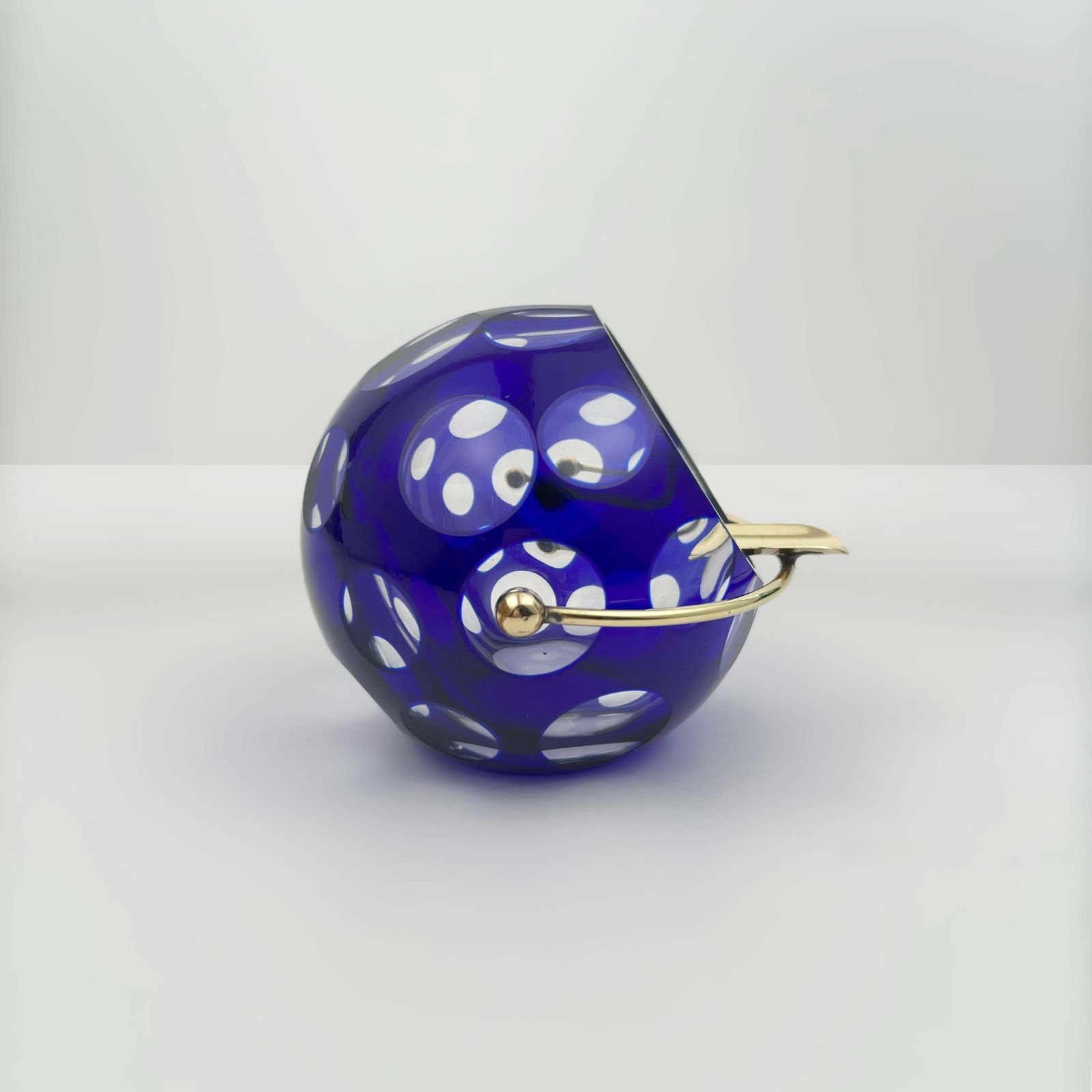 Cobalt Blue Cut To Clear Glass Ashtray By Marita Voigt, 1960s photo vintage