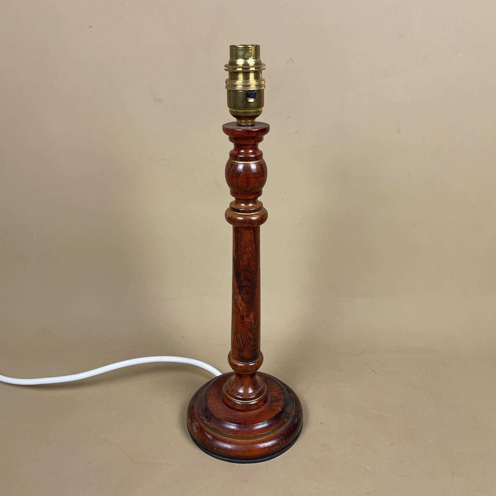 Wood Lamp Wooden Bedside Table Light Antique Brown Elegant Cottage Farmhouse Country Medium Column Round Base Gold Painted Details