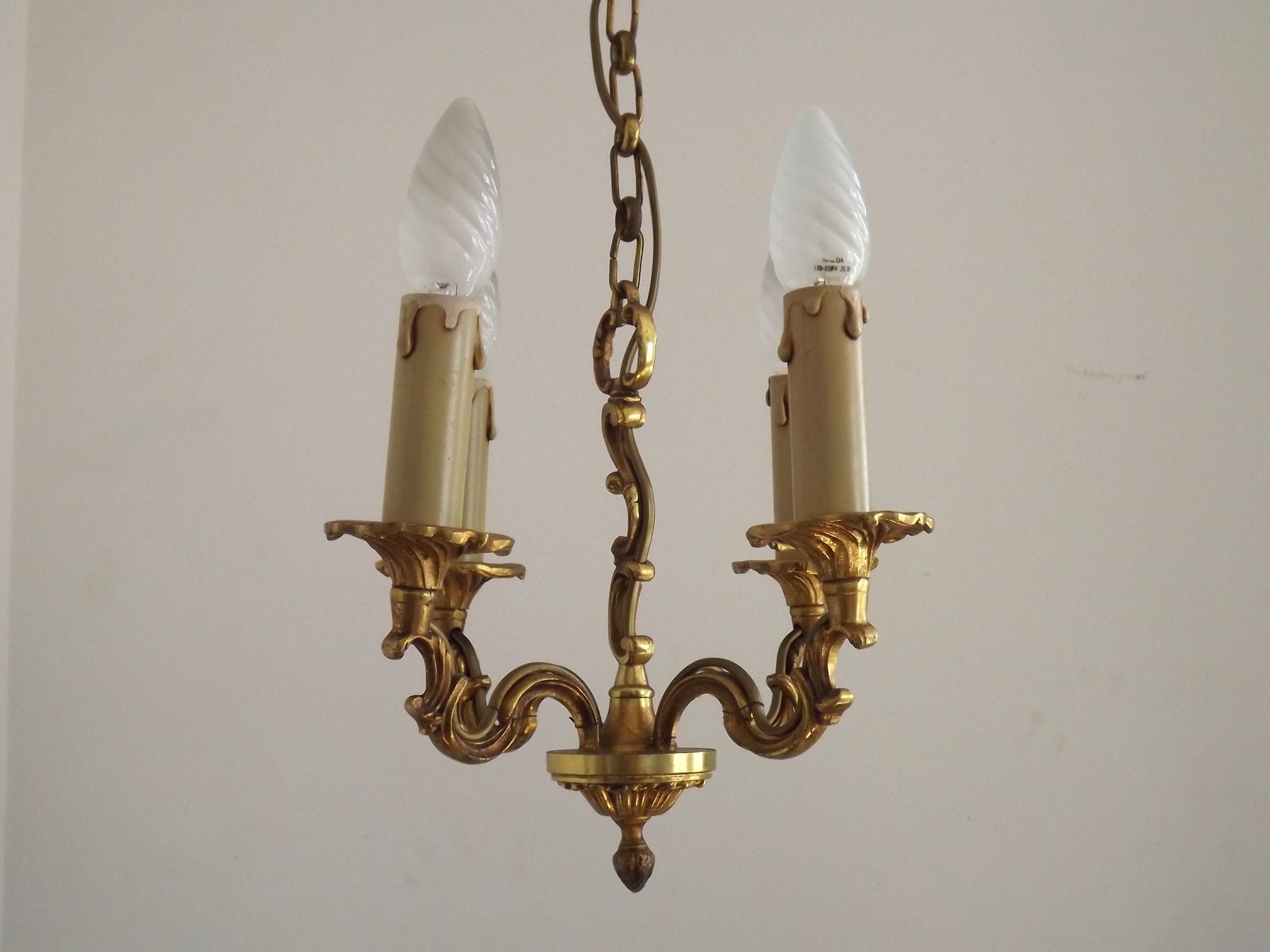 French Art Nouveau Scrolled Acanthus Leaf 4 Light Bronze Chandelier photo buy