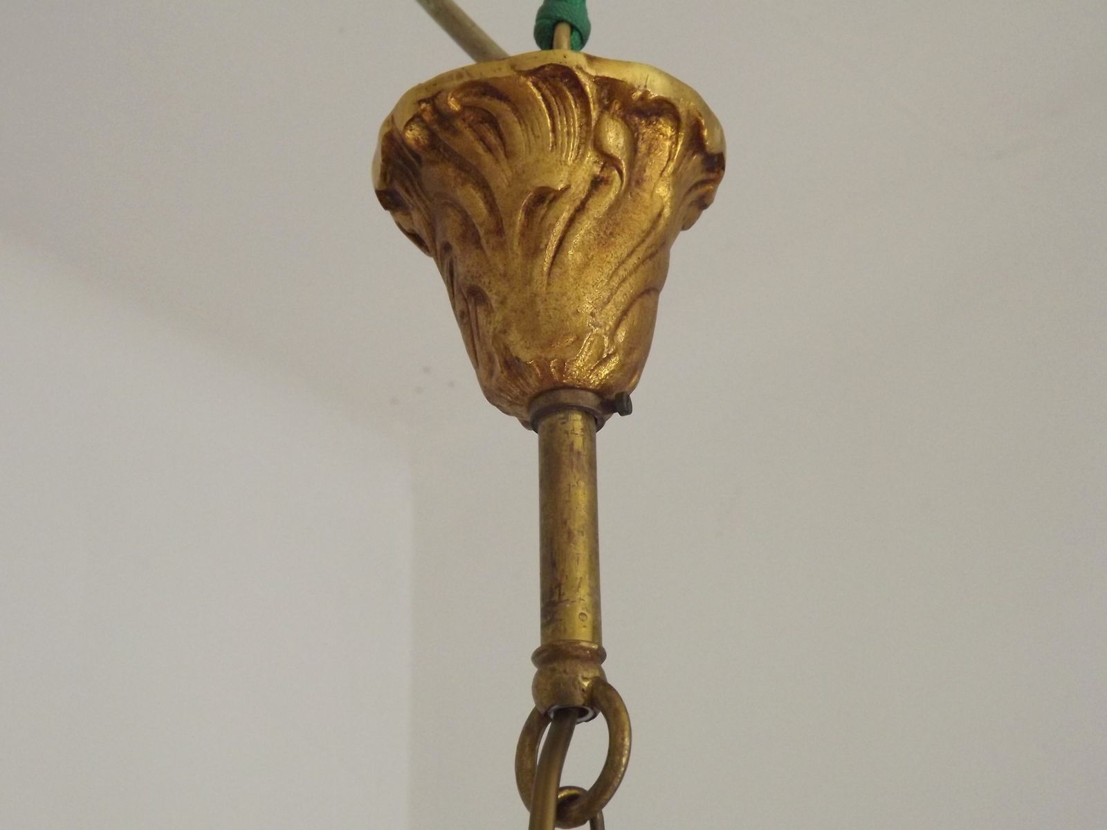 French Art Nouveau Scrolled Acanthus Leaf 4 Light Bronze Chandelier photo vintage