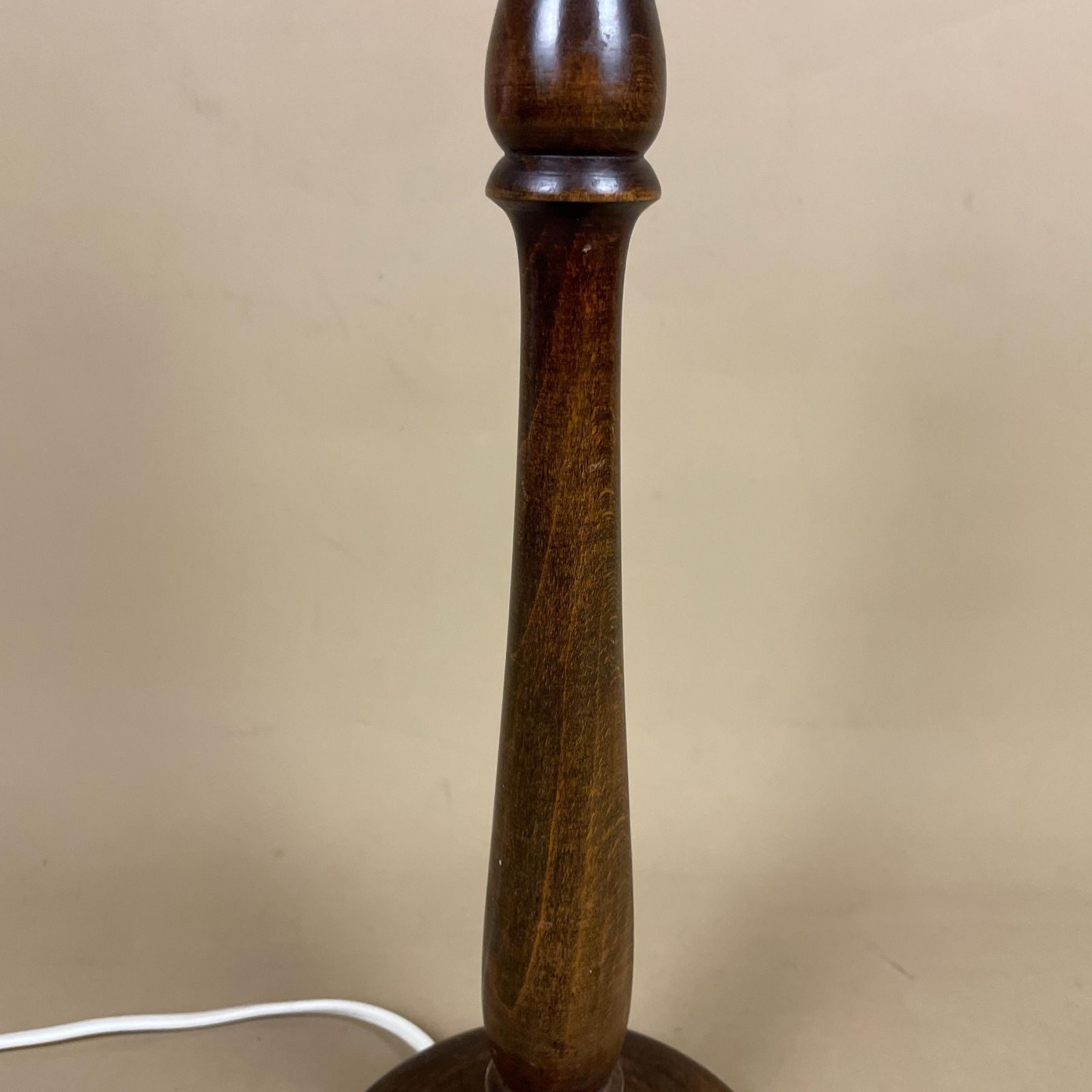 Wood Lamp Wooden Bedside Table Light Antique Brown Elegant Cottage Farmhouse Country Medium Column Round Base photo furniture