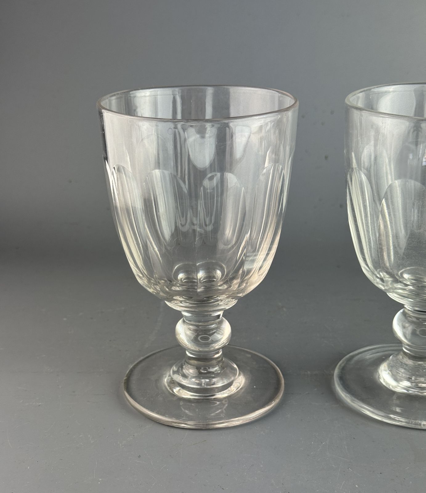 Large Pair Of Antique Cut Glass Wine Glasses Rummers Mid 19h Century photo for sale