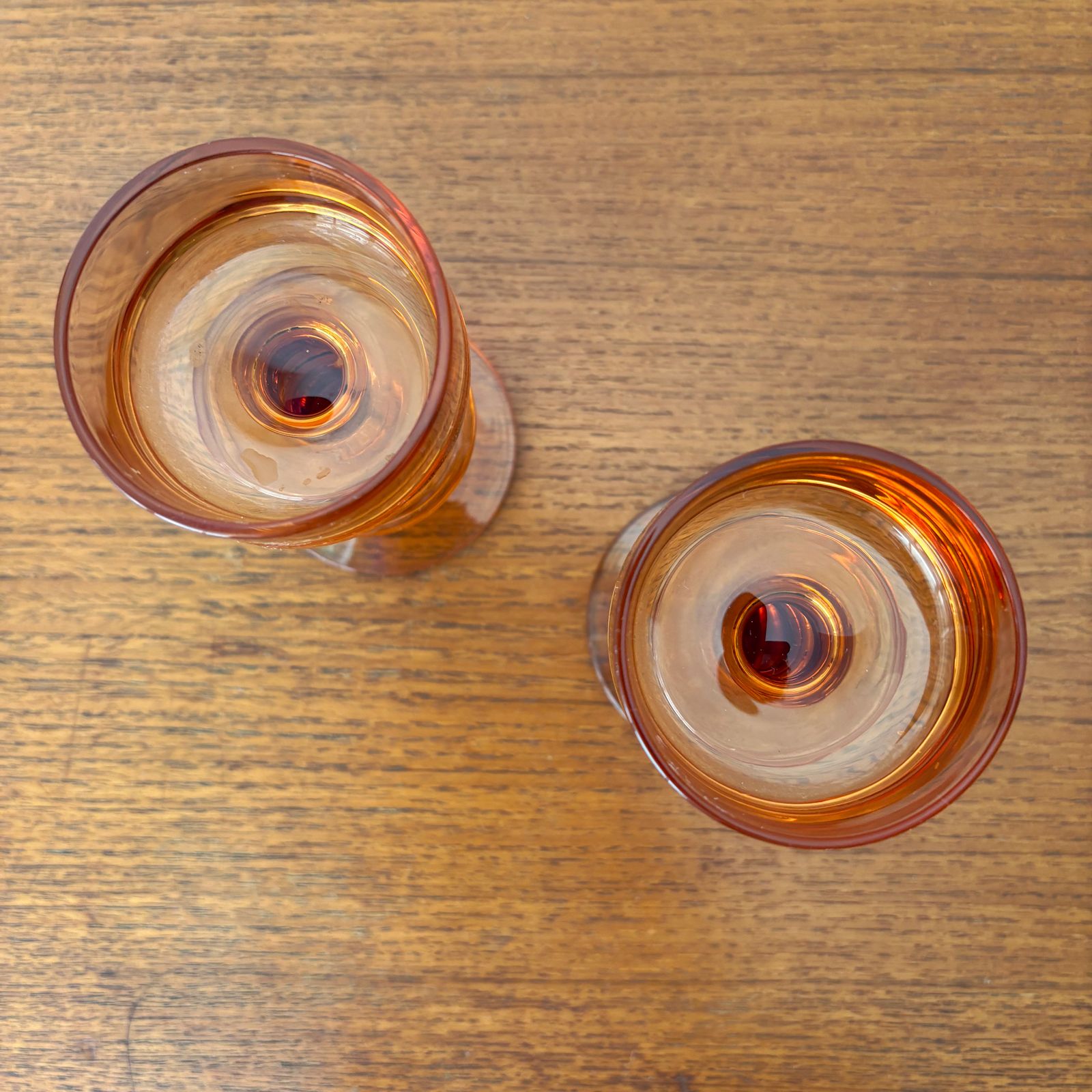 Pair Of Midcentury Modernist Wedgwood 'Sheringham' Glass Amber 2 Disk Candleholders, 1960s photo 150.0