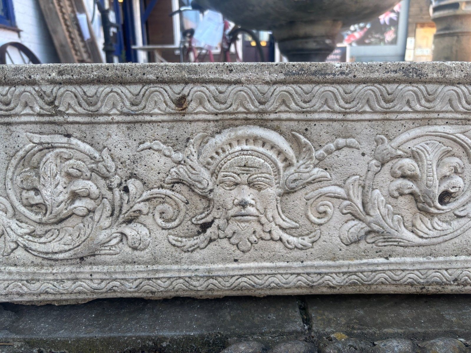 Vintage Large Decorative Stone Nettuno Garden Trough Planter On Feet photo for sale