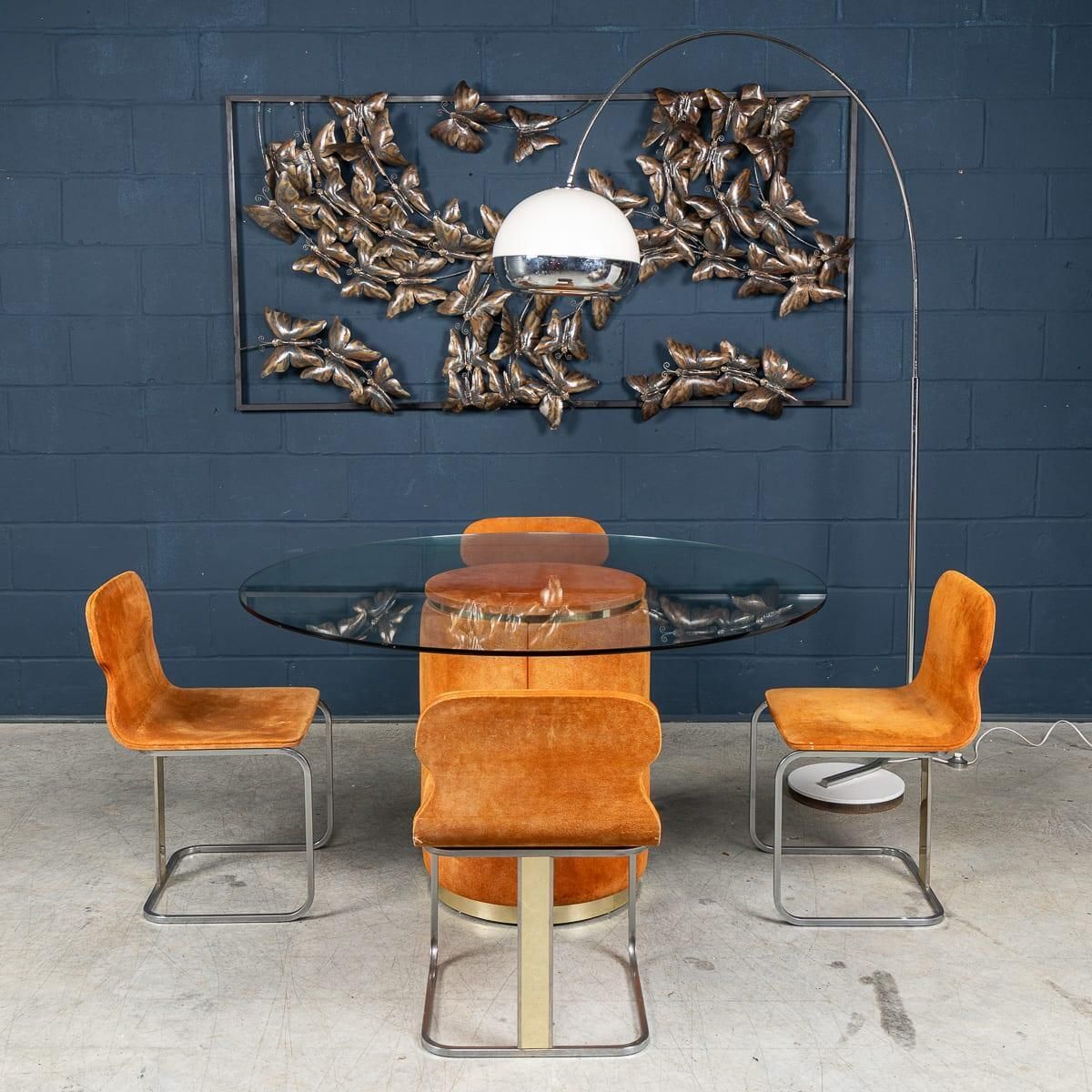 Vintage Rare 20thc Italian Dining Set In Orange Suede By Willy Rizzo C.1970 photo for sale