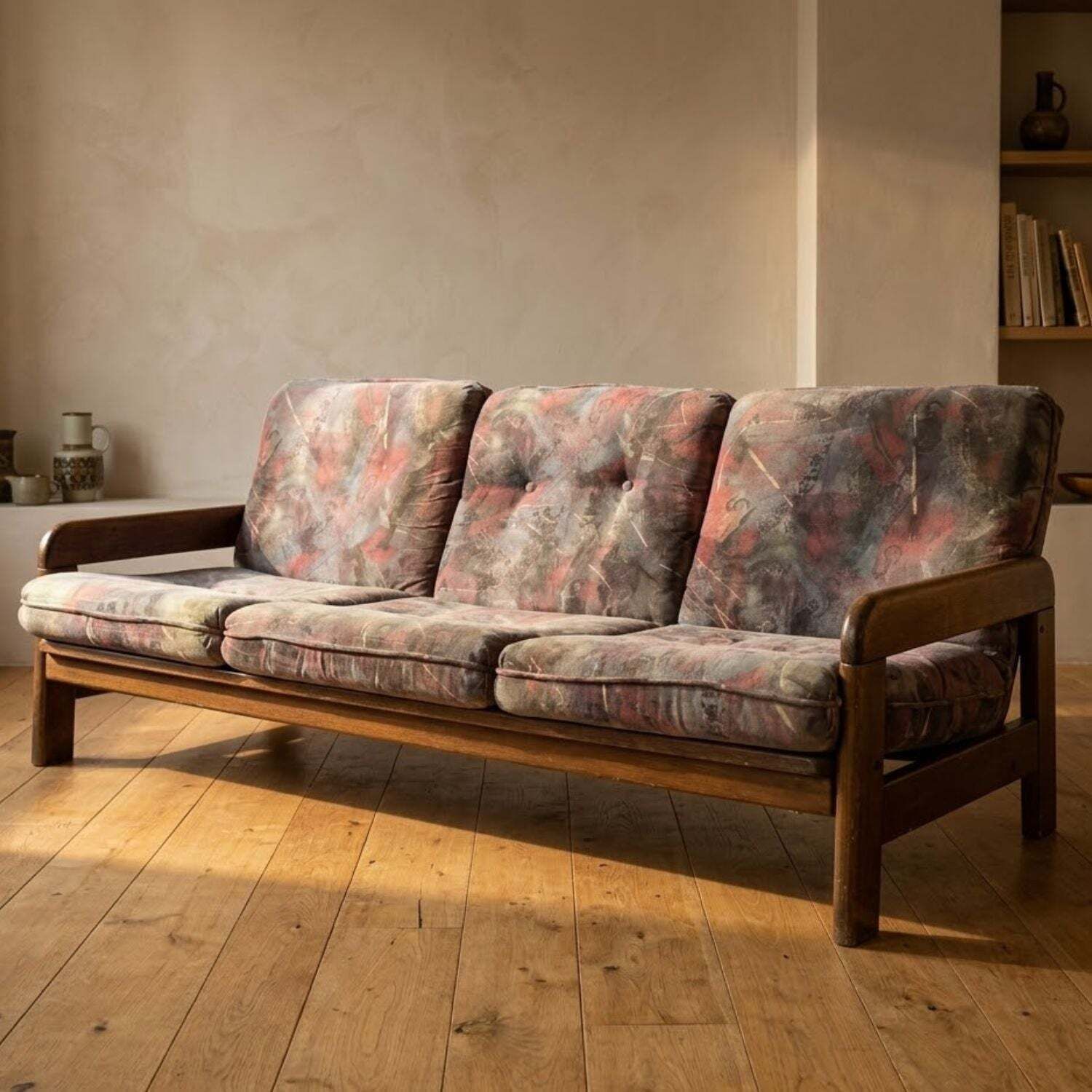 Retro Sofa, Massief Houten Frame, Jaren 1970, Midden Europa.