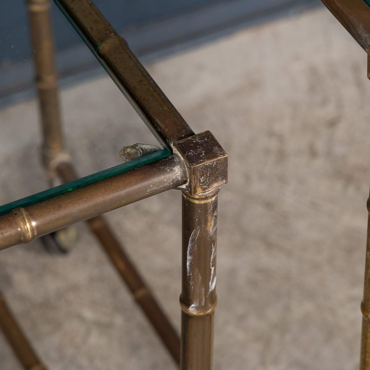 photo vinterior 20thc French Set Of Three Brass Faux Bamboo Nesting Tables By Maison Jansen