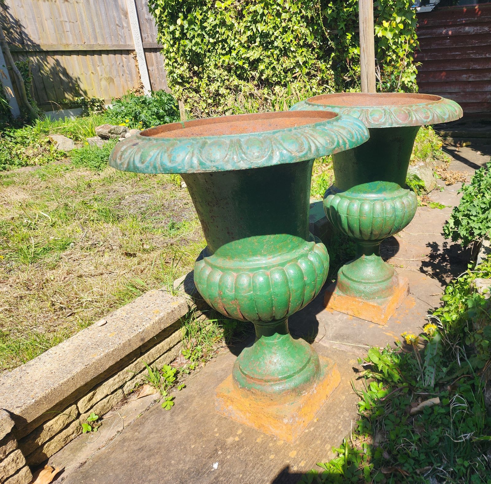 A Pair Of Heavy Antique Cast Iron Garden Urns, Planters photo furniture