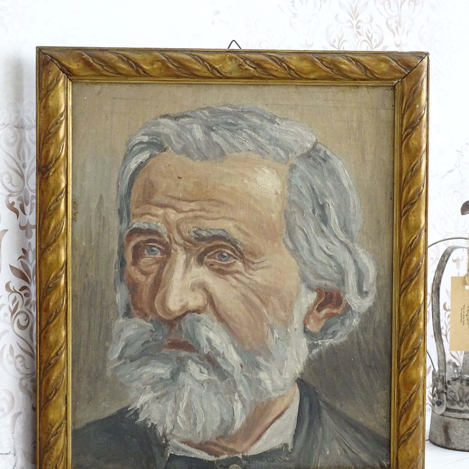 Peinture à l'huile d'époque, portrait de Giuseppe Verdi photo vintage