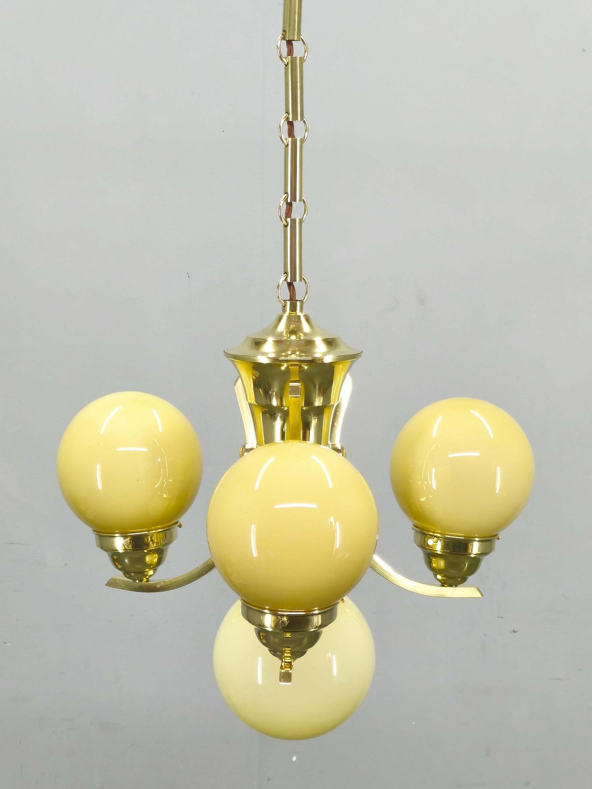 Art Deco Brass And Opaline Glass Chandelier, 1930s photo Lighting