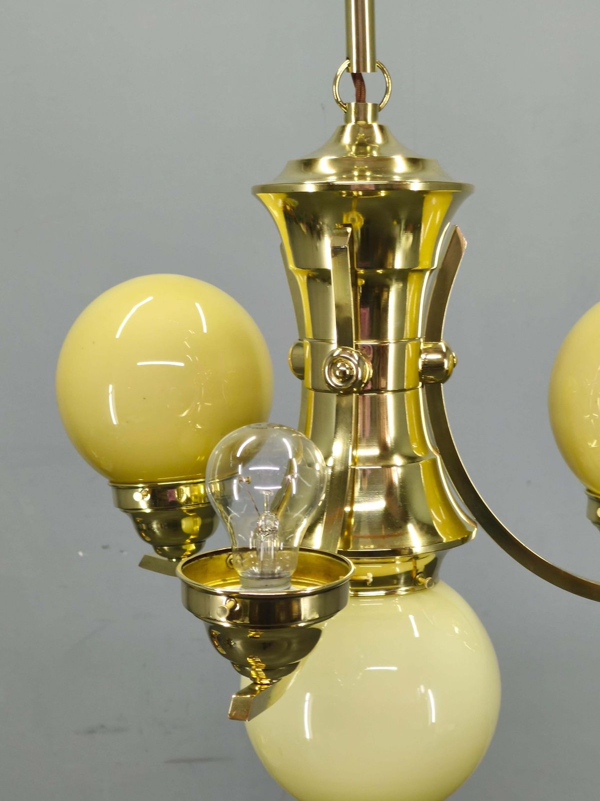 photo vinterior Art Deco Brass And Opaline Glass Chandelier, 1930s
