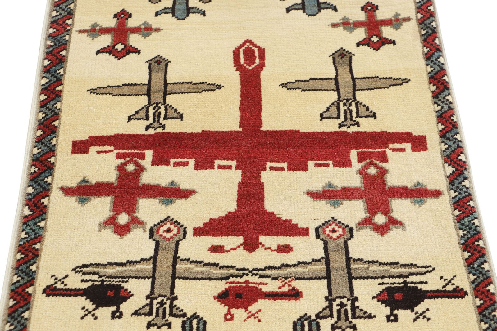 Afghan War Airplane Ivory Wool Handmade Rug photo for sale