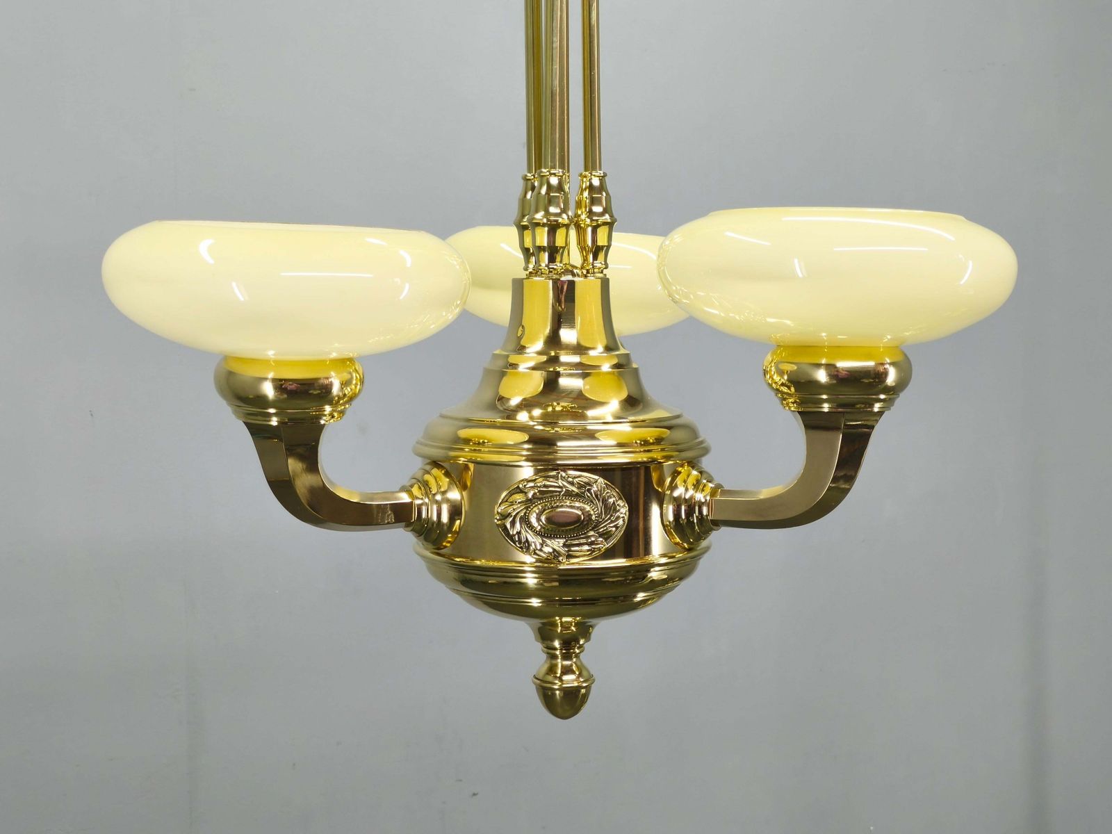 Neoclassical Art Deco Brass Chandelier, Czechoslovakia, 1930s photo for sale