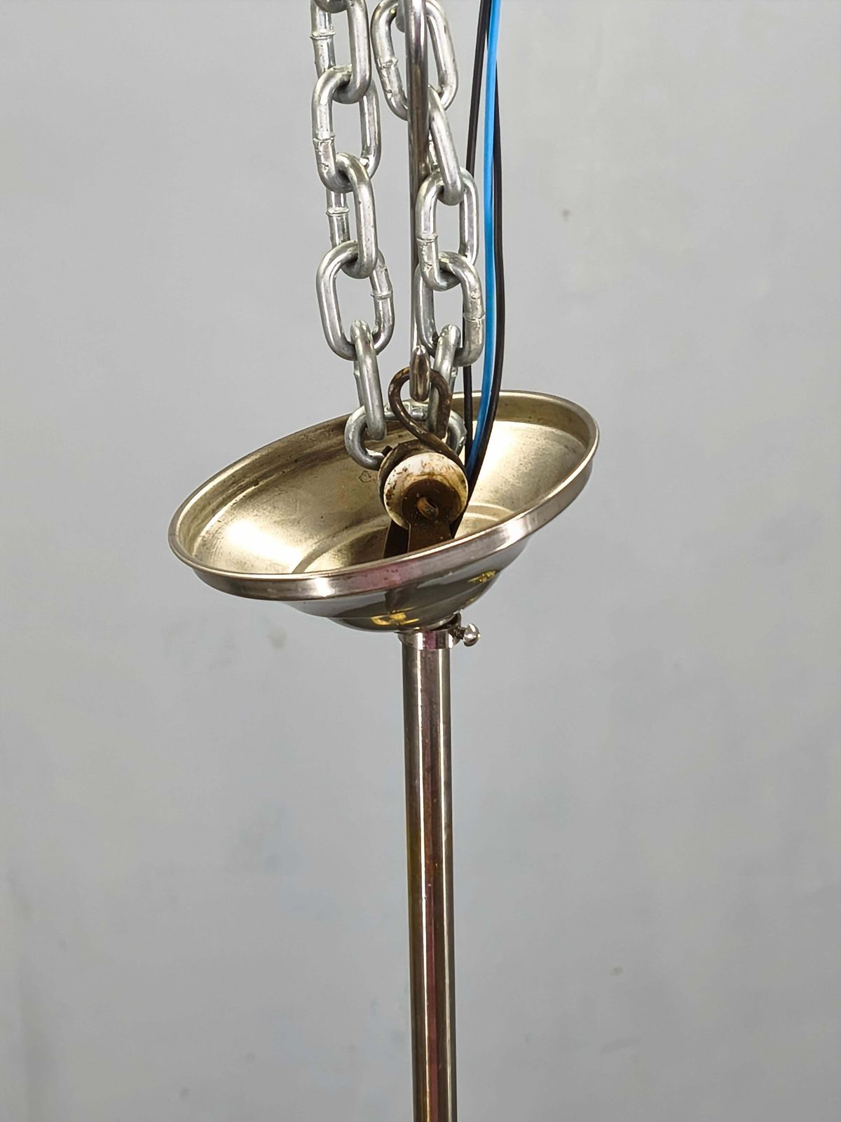 Art Deco Chrome And Opaline Glass Chandelier, 1930s photo vintage