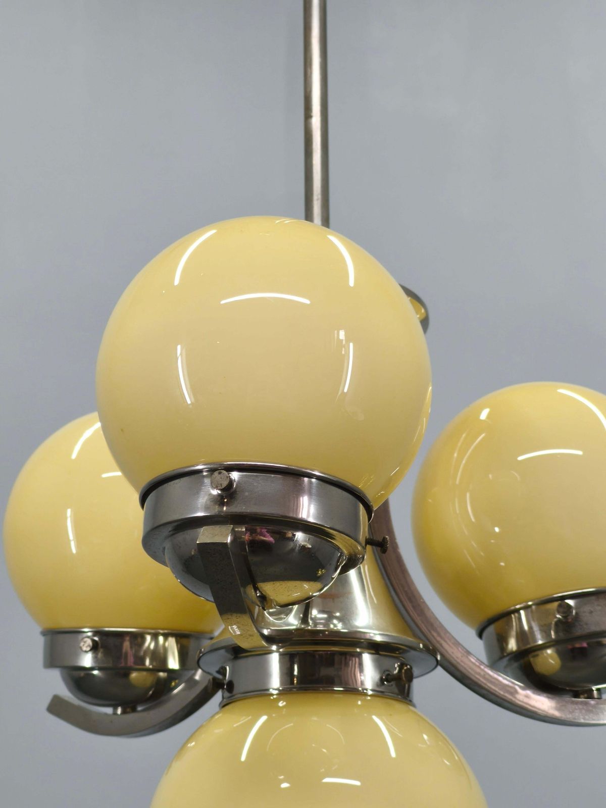 Lighting Art Deco Chrome And Opaline Glass Chandelier, 1930s photo