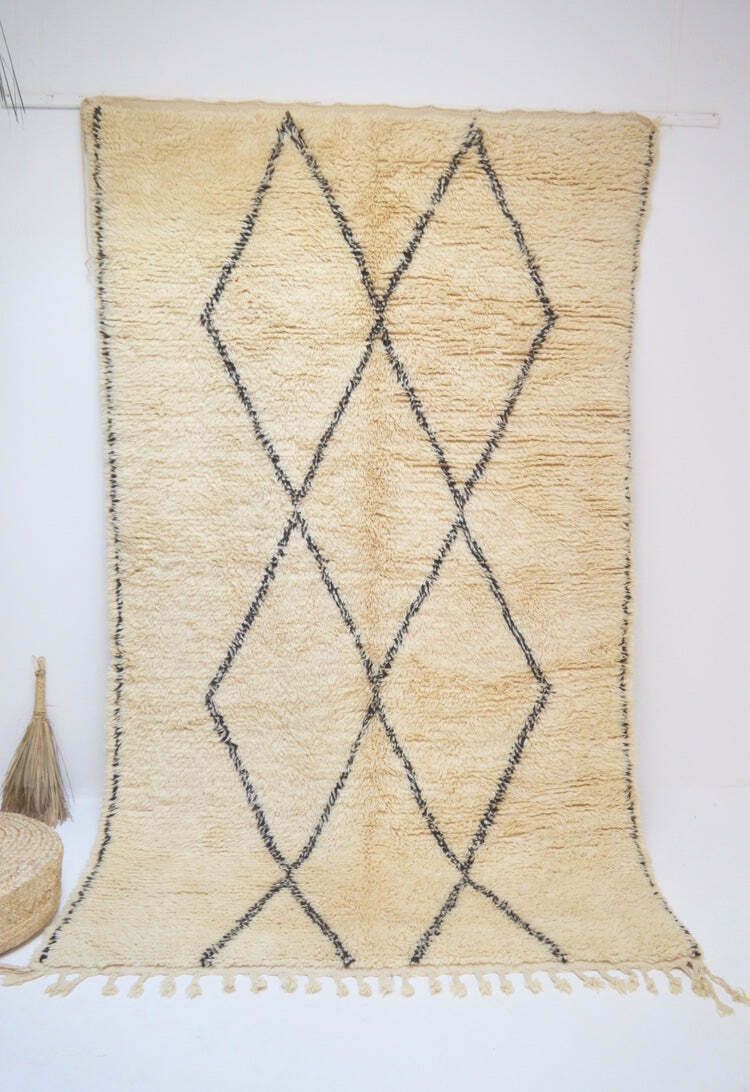 Vintage Moroccan Beni Ourain Rug Plush Wool Hand Knotted Over Sized Lozenge Berber Carpet Eames Le Corbusier photo furniture