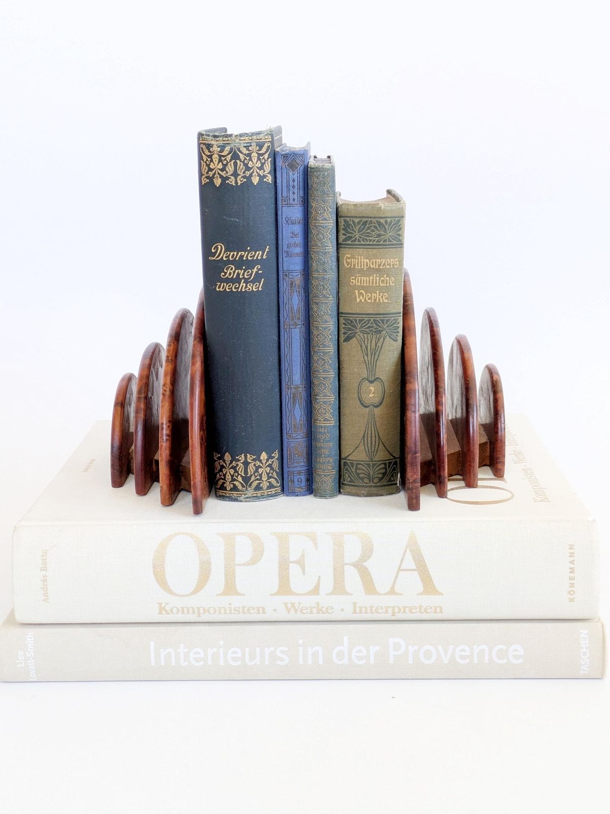 Pair Art Deco Burl Wood Letter Holder Bookends Midcentury Desk Organizer Set photo furniture
