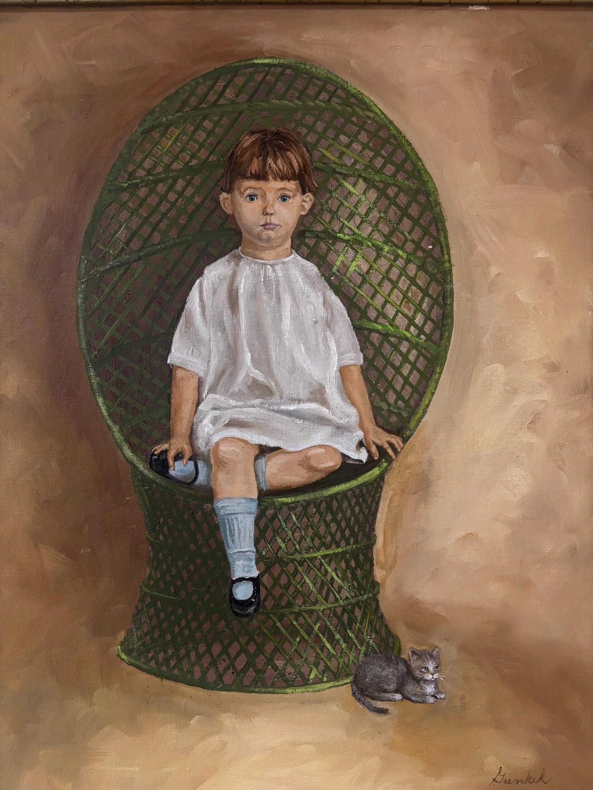 Oil Painting On Canvas Board Of A Young Child Titled "Mathew" Signed Susan Gunkel photo furniture