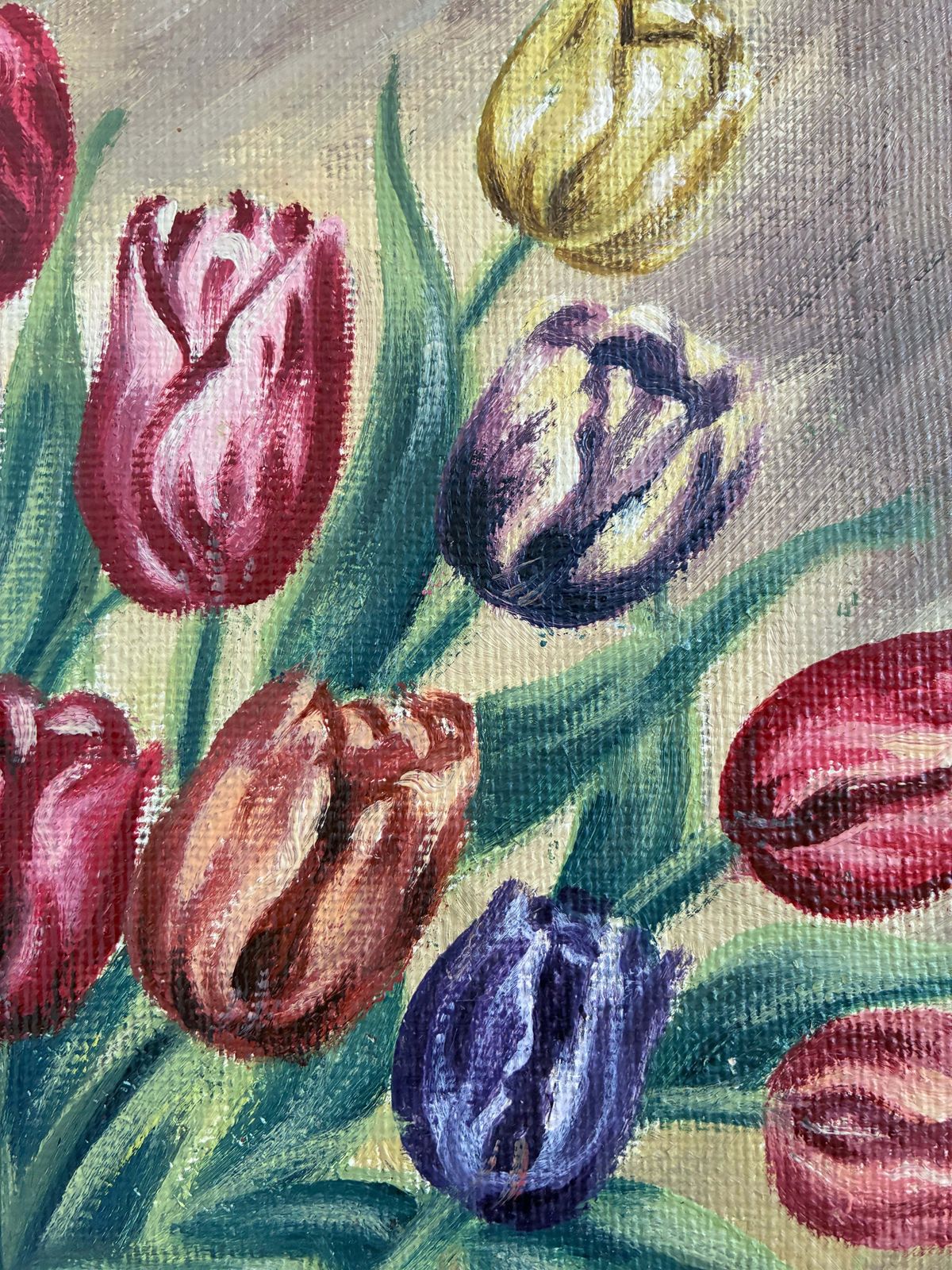 Vintage Original Flower Oil Painting, Floral Still Life Wall Art photo for sale