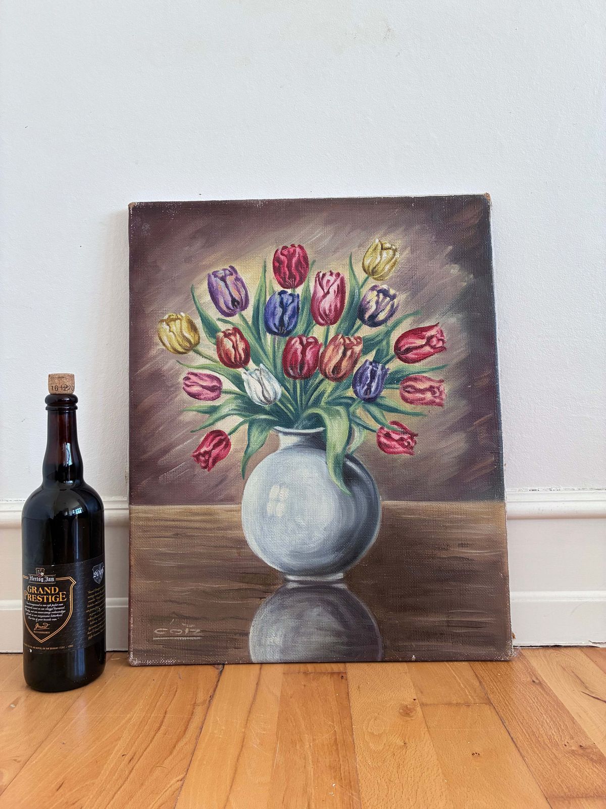 Vintage Original Flower Oil Painting, Floral Still Life Wall Art photo vintage