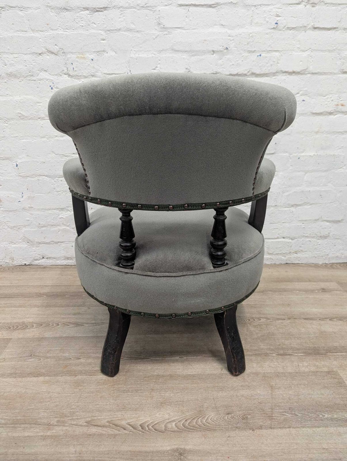 Victorian Mahogany Scroll Back Tub Chair Sage Velour photo furniture