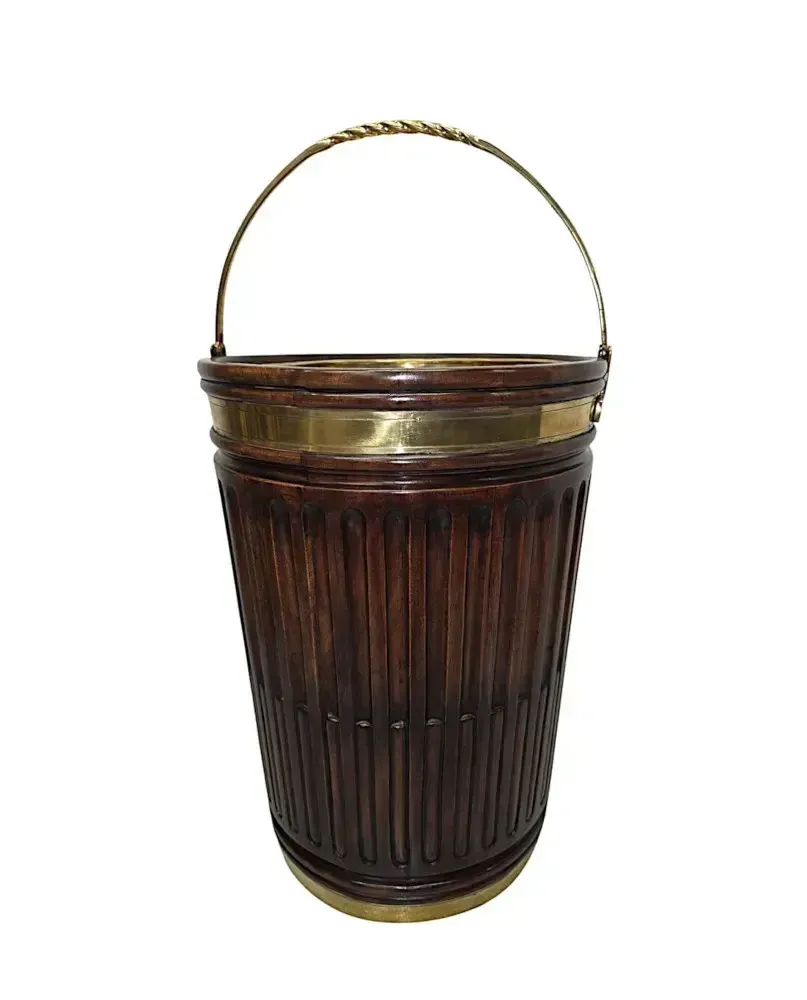 A Gorgeous Large 20th Century Irish Design Hand Made Peat And Log Bucket With Brass Liner And Fittings photo for sale