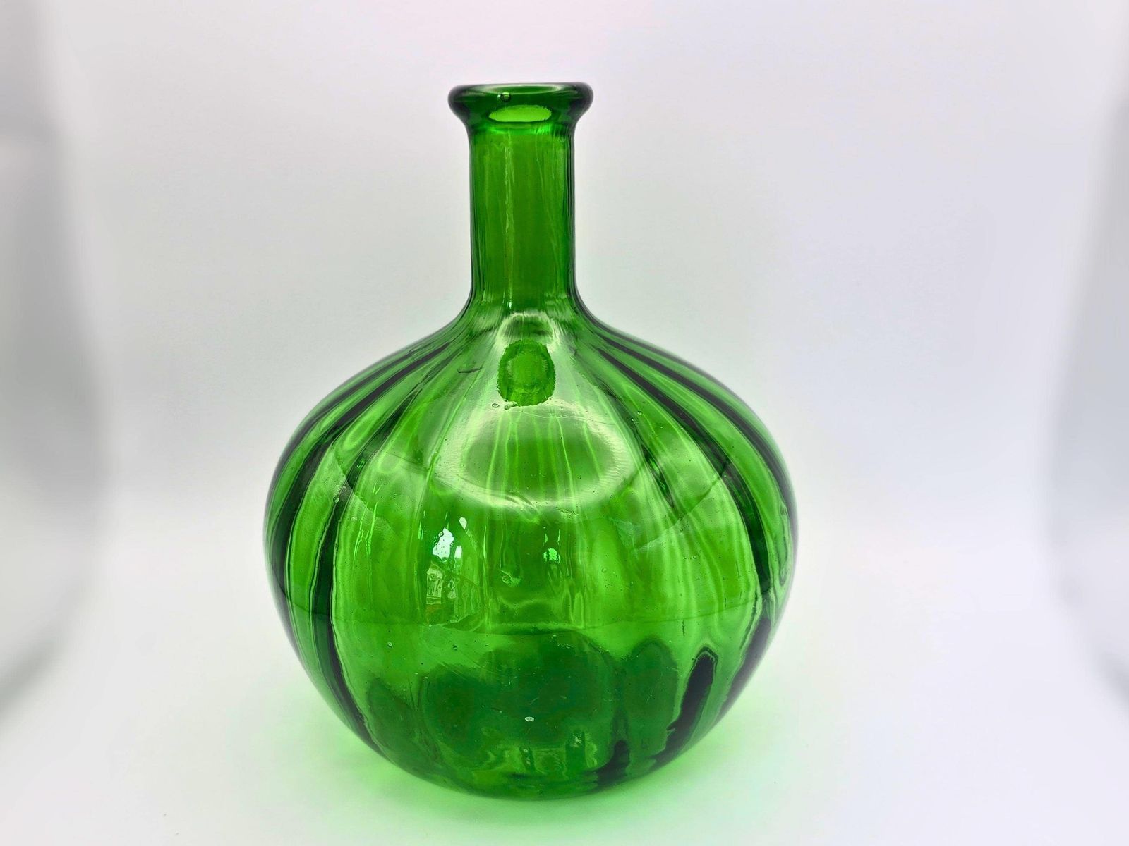 Vintage Green Glass Onion Genie Bottle   Italian Empoli With Vertical Lines photo Home Decor