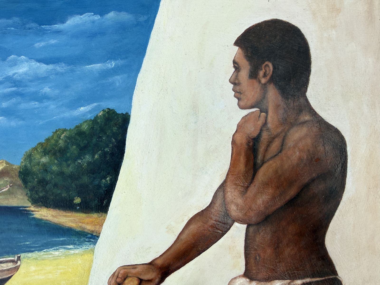 Mediterranean Male Nude By Boat Sitges School Figurative Coastal Scene Oil Art 2012 photo 900.0