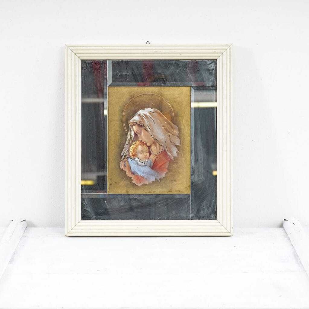 Work With A Frame In Ground Mirror, Signature Carlo Parisi, Madonna With Child