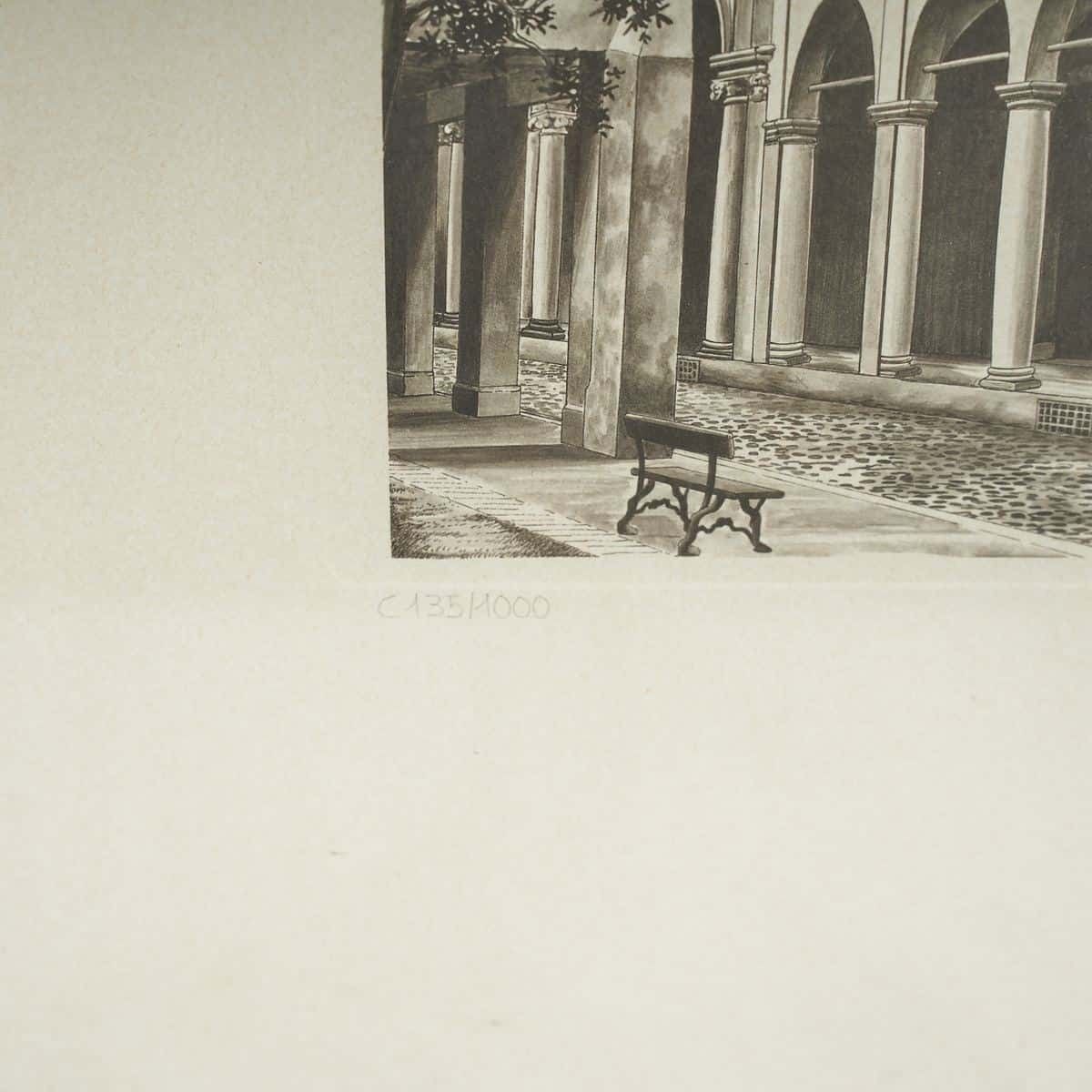 Numbered Engraving, View Of A City, Columns And A Cobbled Street. photo furniture