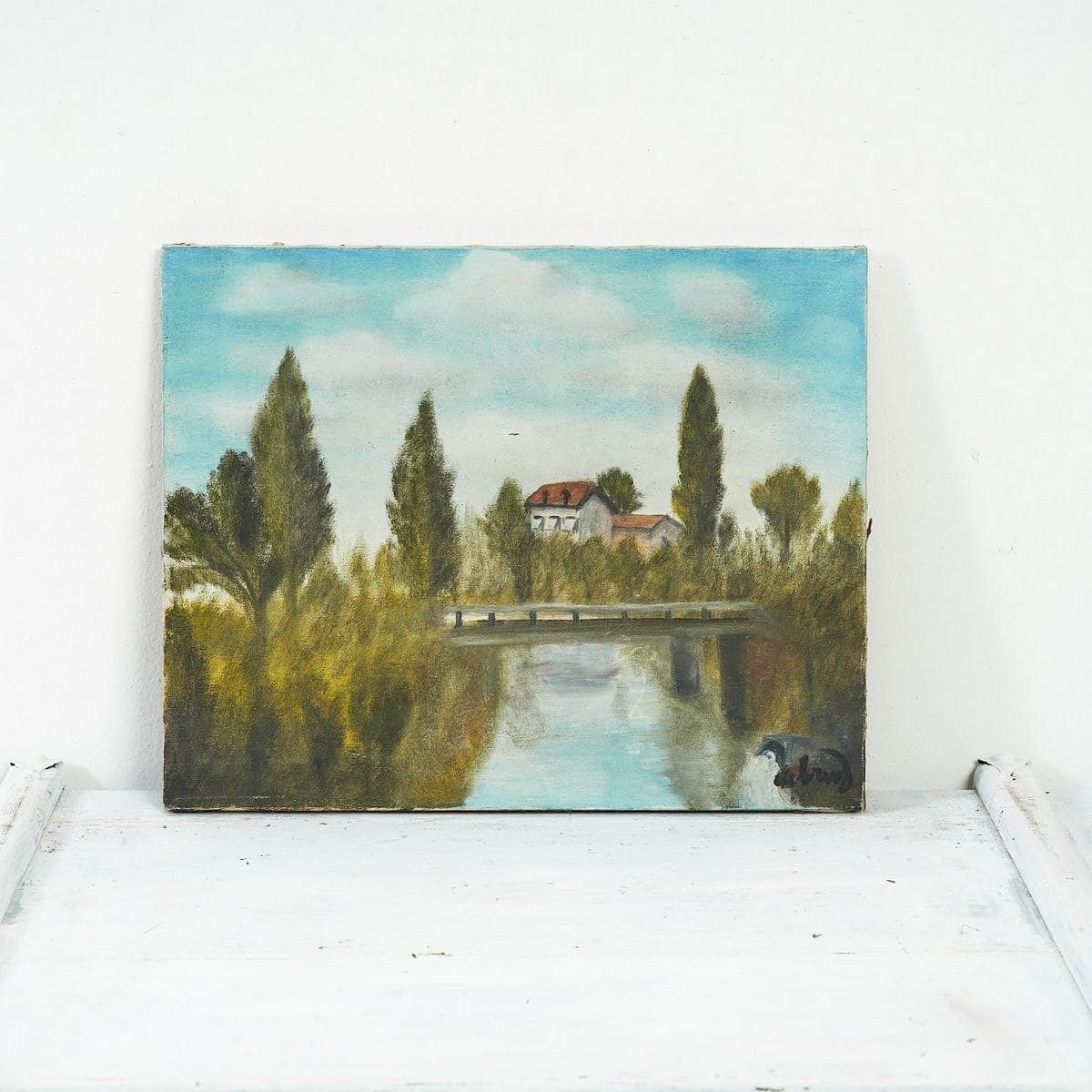 Oil On Canvas Vintage Landscape Fresco From 1973, 1970s