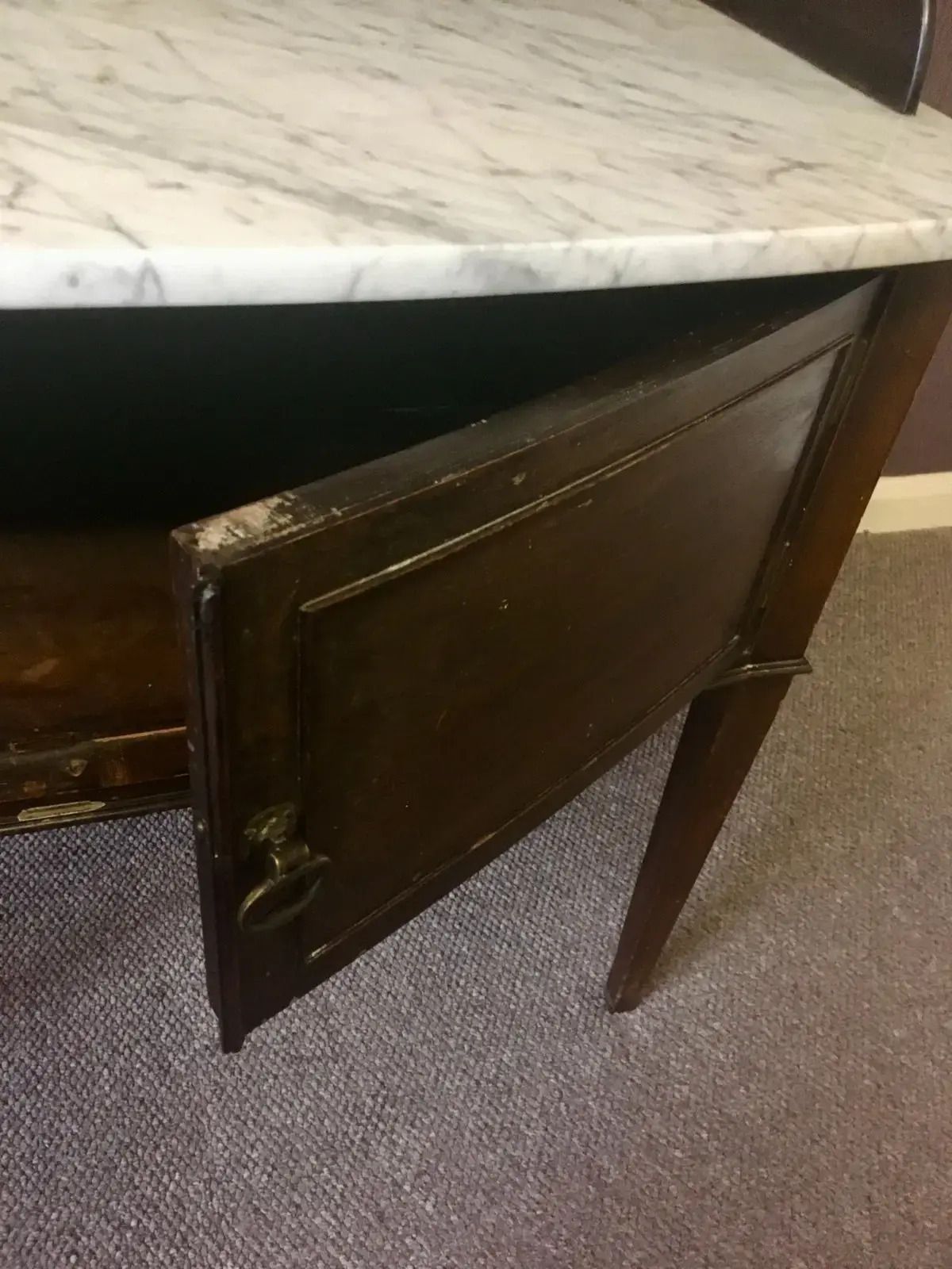 Antique Edwardian Mahogany Vanity/Washstand/Cabinet W Carrara Marble Top photo vinterior
