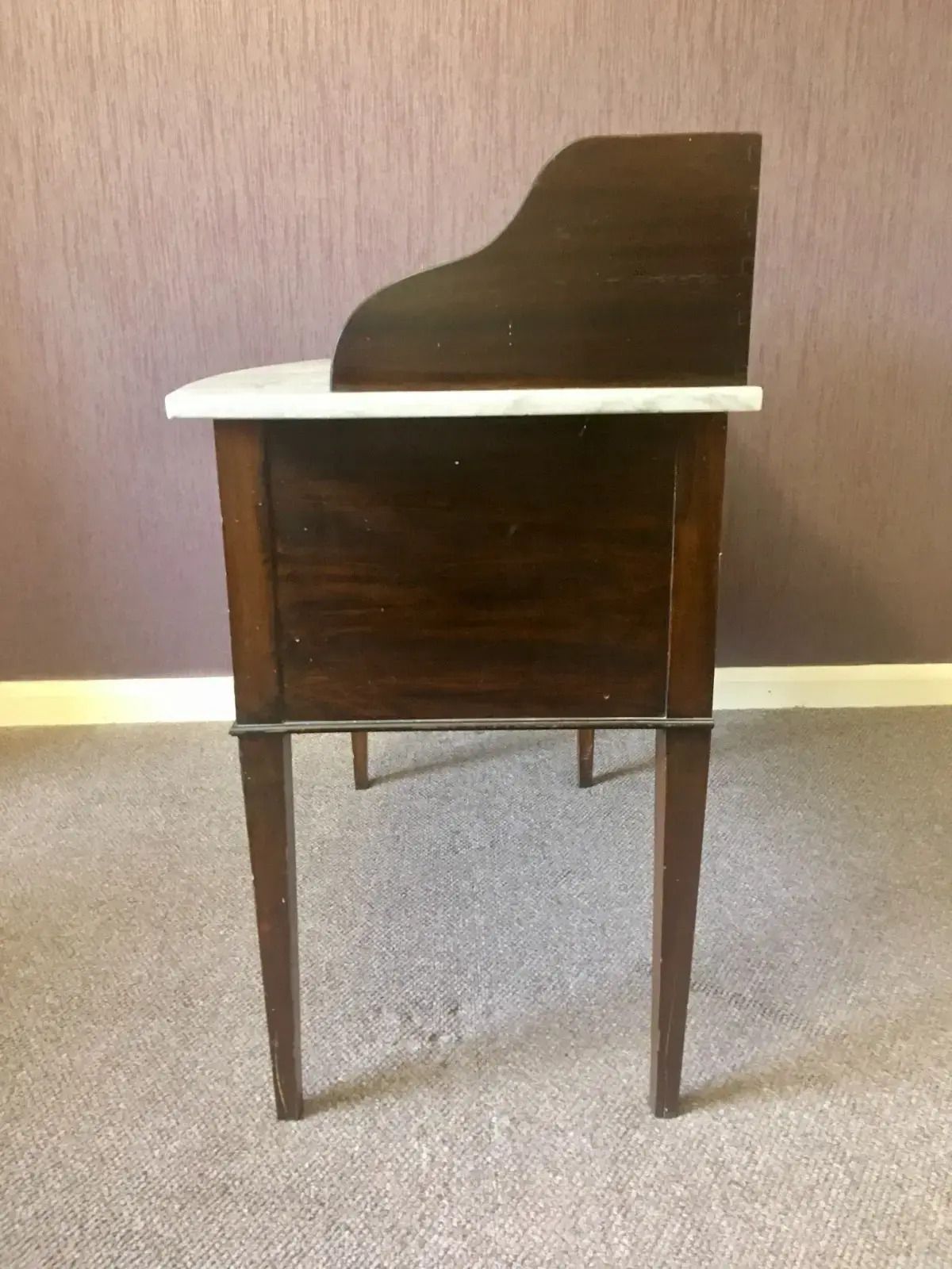 photo vintage Antique Edwardian Mahogany Vanity/Washstand/Cabinet W Carrara Marble Top