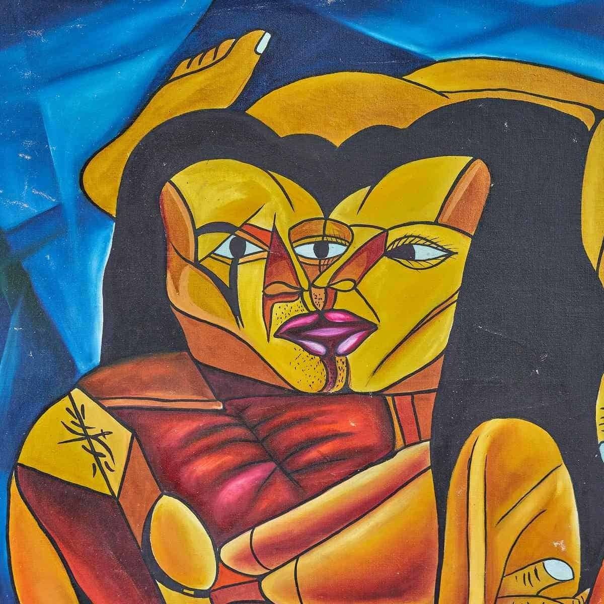 Oil On Canvas – Erotic Work Of Three Abstract Female Figures photo furniture