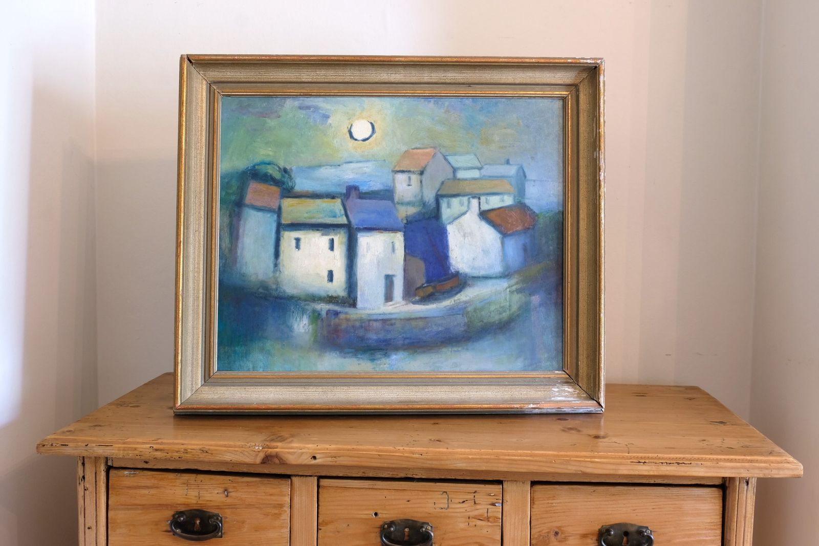 Colourful Pastel Harbour Scene – Mid 20th Century Expressive Coastal Painting