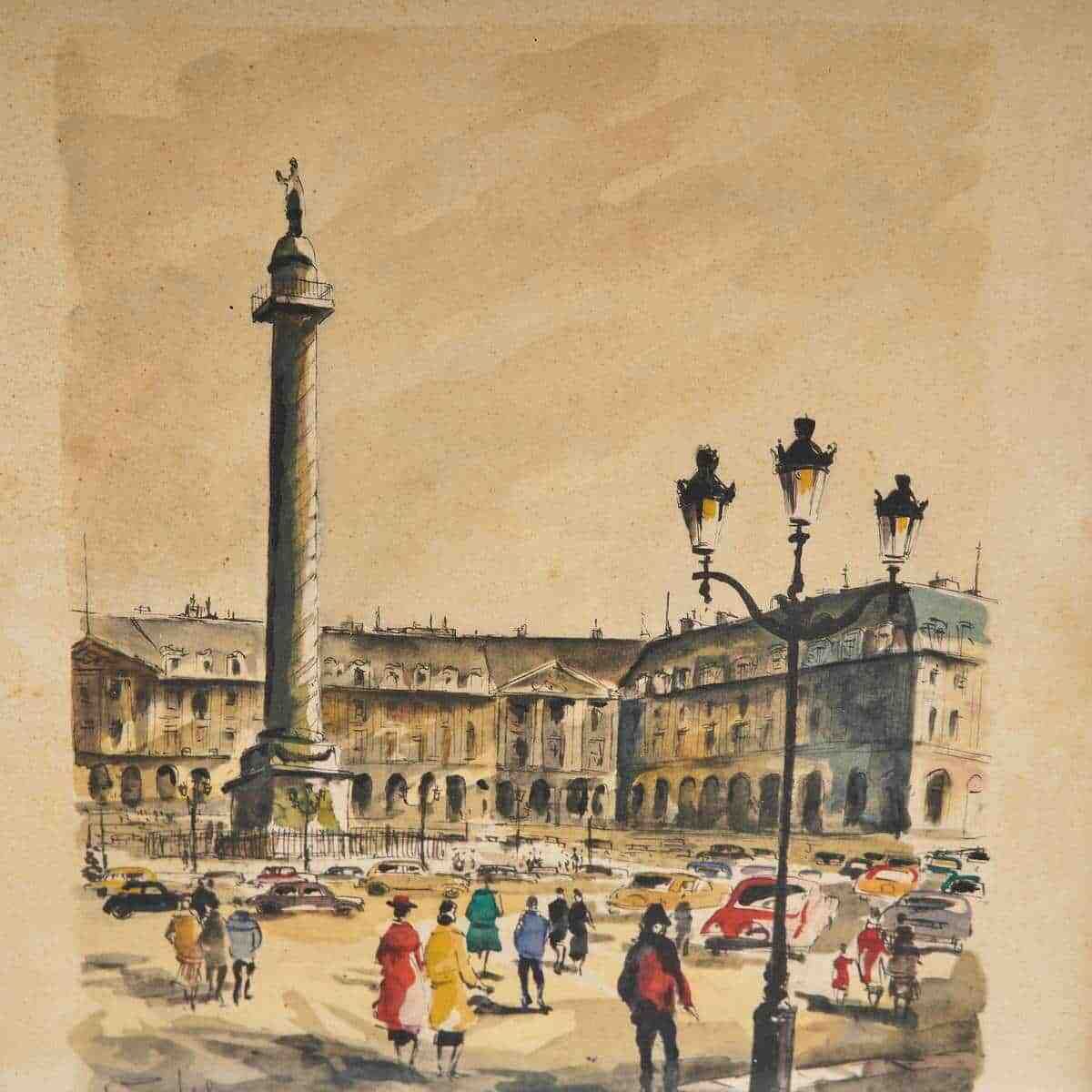 Vintage Paris Watercolor Print By G. Lelong photo for sale
