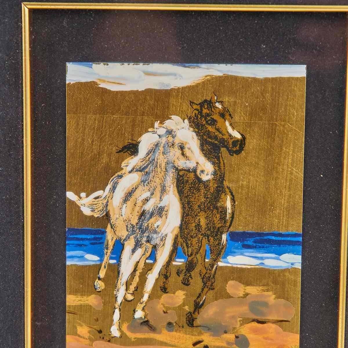 Gianni Farinella's Elegant Gold Leaf Painting Of Horses photo for sale