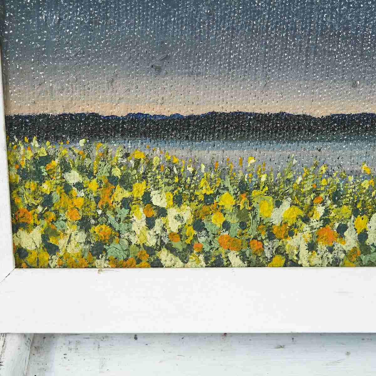 Acrylic On Yuta “Last Light On Yellow Flowers” ​​Elegant Painting From 1998 photo furniture