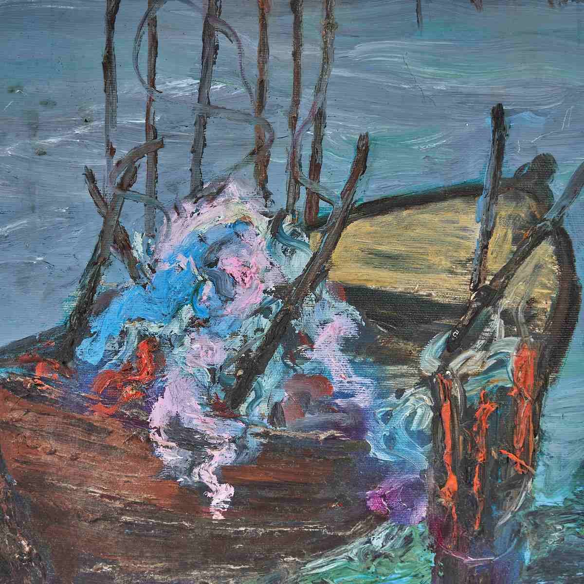 Oil On Canvas Marine Impressionist Style By Giovanni Lovetti, Painter Born In Ferrara photo Art
