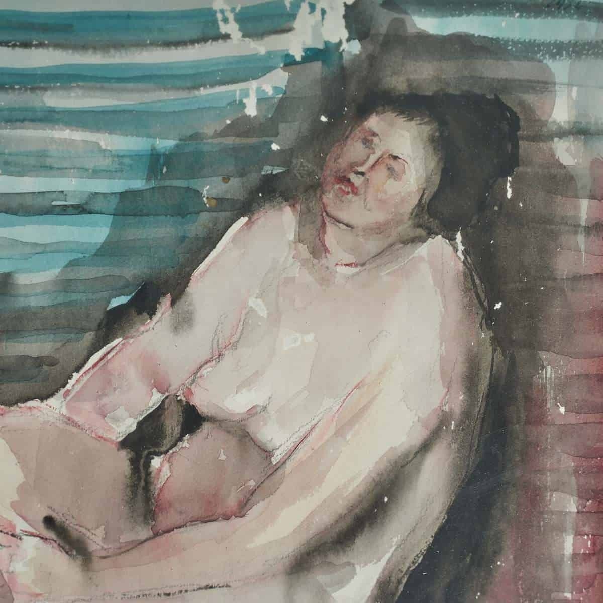 Watercolor Female Figure, Female Nude From The 1950s By Domenico Paduano photo furniture