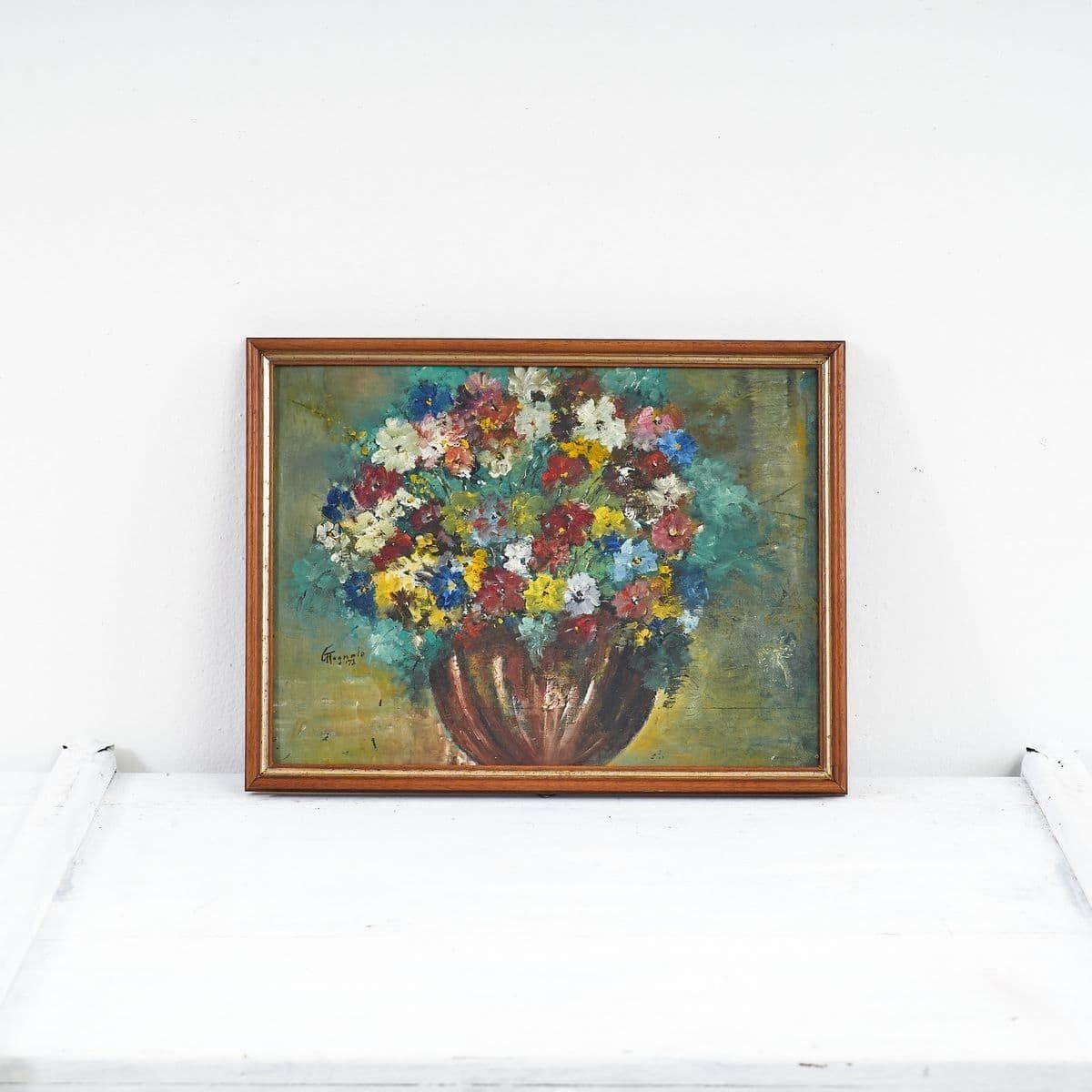 Oil On Panel Scented Bouquet Of Flowers, 1970s