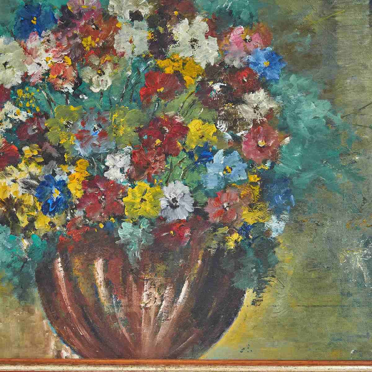 Oil On Panel Scented Bouquet Of Flowers, 1970s photo for sale